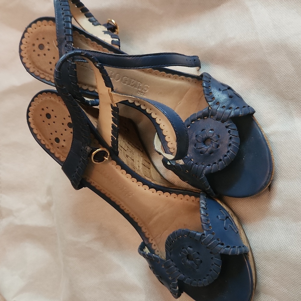 Jack Rogers Navy Blue Leather Wedge Sandals